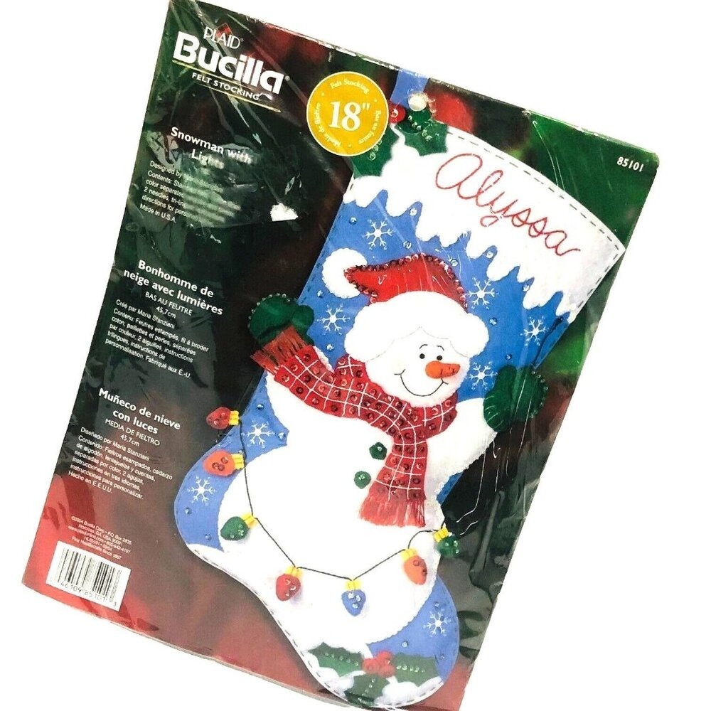 NEW‎ Bucilla 18" Christmas Stocking Kit 85101-C Snowman With Xmas Lights USA
